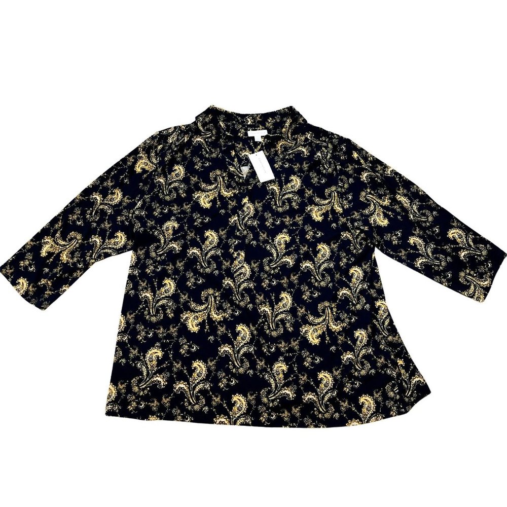 Charter Club Women's Collared Blouse V-Neck w/Buttons 3/4 Sleeve Size 4X